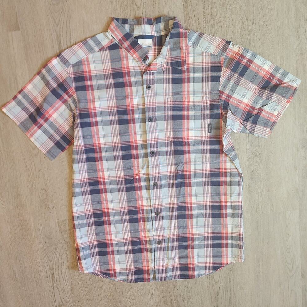 Columbia Men's Short Sleeve Chest Pocket Plaid Casual Button-Down Shirt Medium M